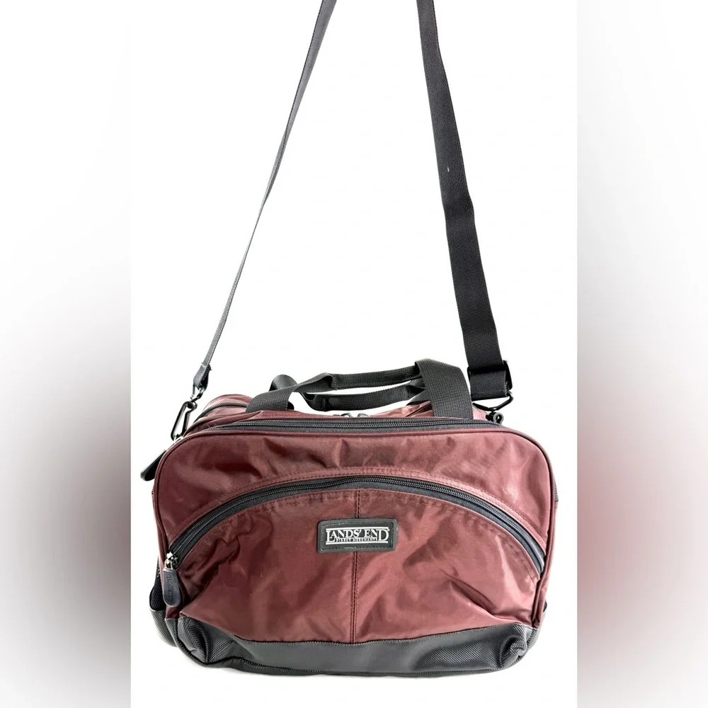 Lands End Maroon Nylon Large Diaper Bag Travel Changing Pad Toiletry Pouch